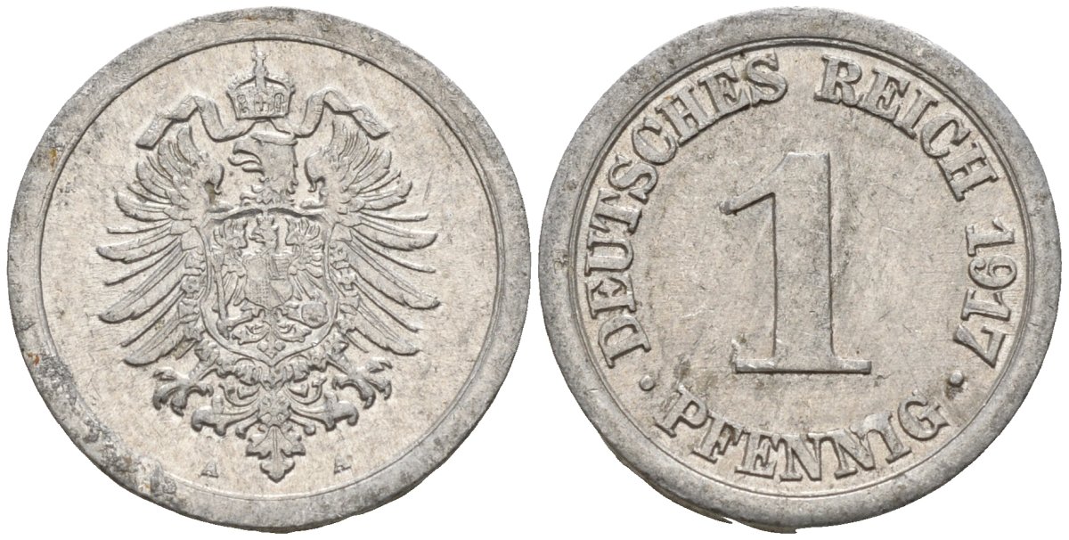 Германия 1 пфенниг 1917 A KM 24, J. 300, Weege 2 алюминий 4151-1228