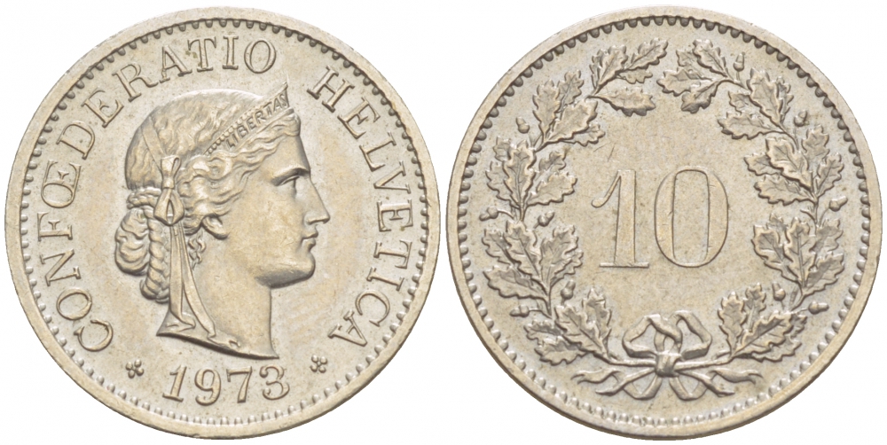 Швейцария 10 раппенов 1973 KM 27 медно-никель 51-321