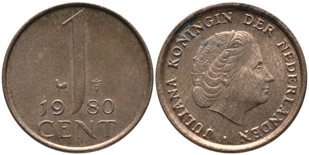 Нидерланды 1 цент 1980 Юлиана (1949-1980) KM 180 бронза 96-1248