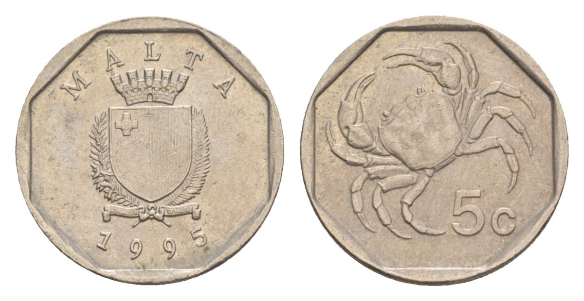 Мальта 5 центов 1995 краб KM 95 медно-никель 4632-859