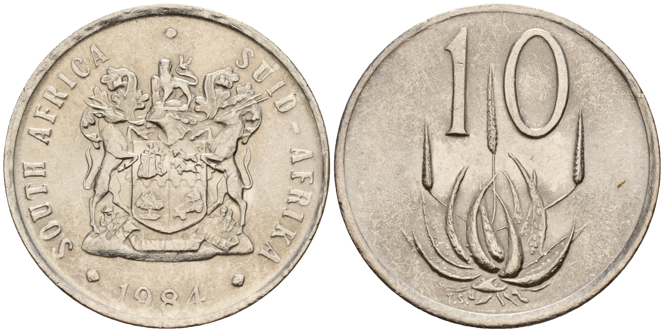 ЮАР 10 центов 1984 цветок алоэ KM 85 никель  UNC  4189-138