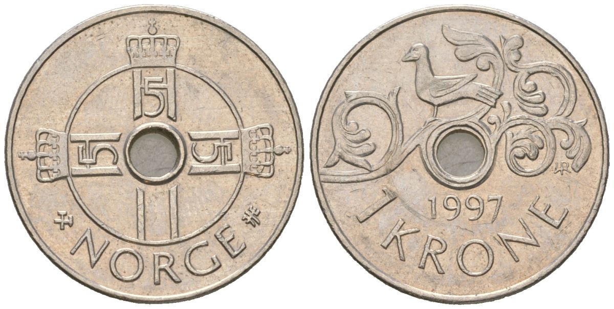 Норвегия 1 крона 1997 Харальд V (1991-) KM 462 медно-никель 99-736