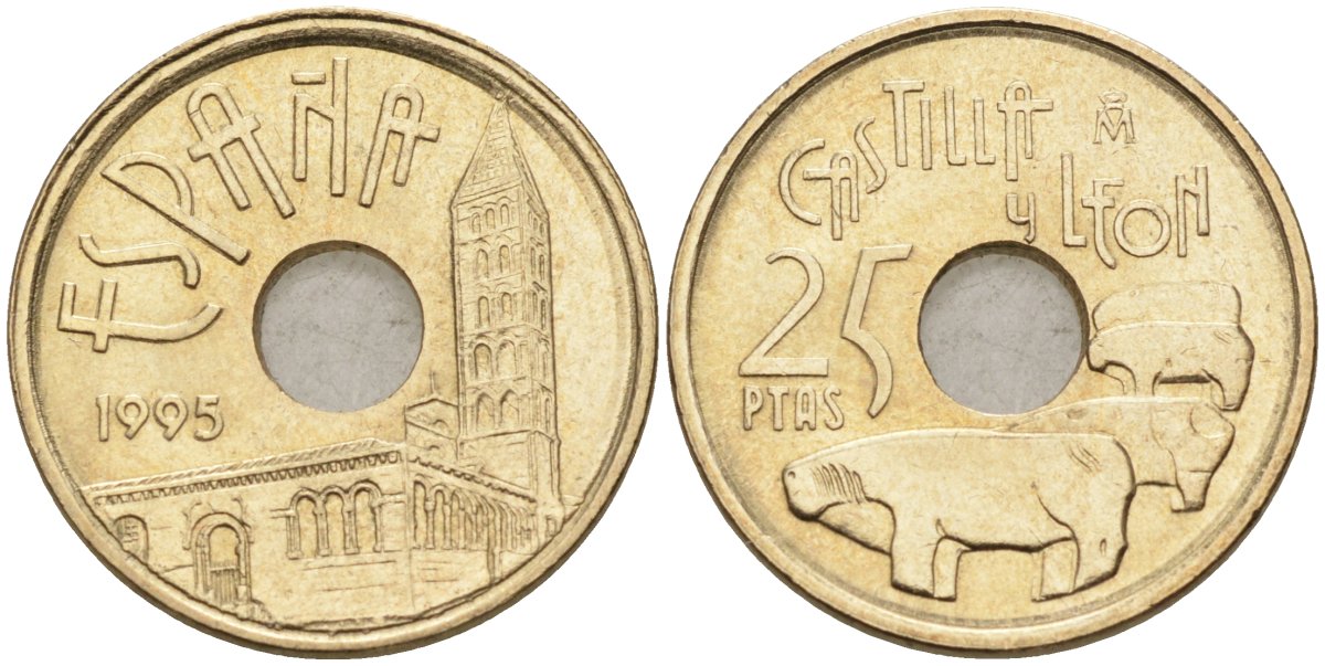 Испания 25 песет 1995 Кастилья и Леон (Castilla y Leon), Хуан Карлос I (1975-2014) KM 948 латунь 4582-636