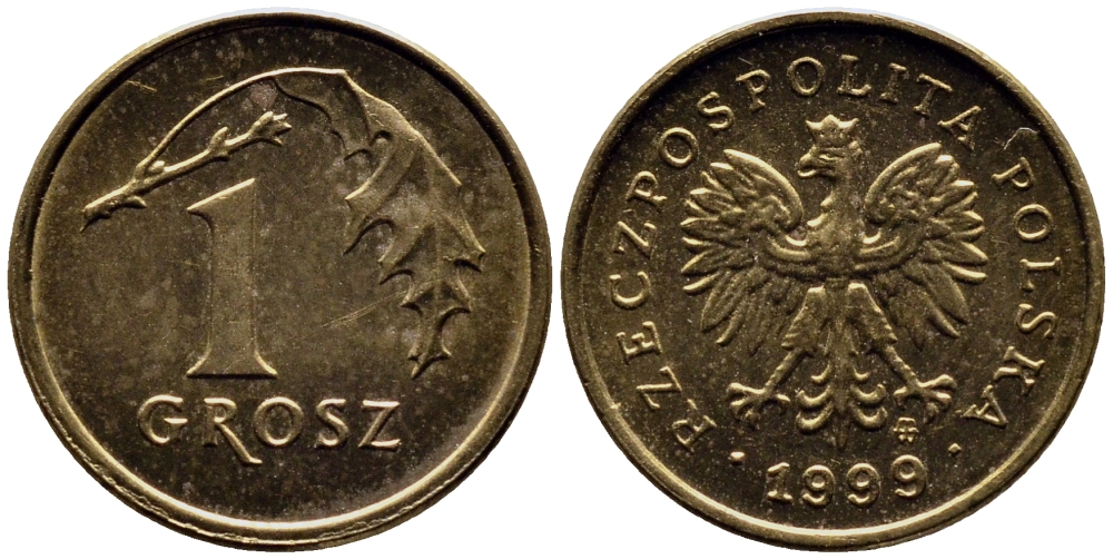 Польша 1 грош 1999 MW KM 276, Parchimowicz 701h латунь 73-1517