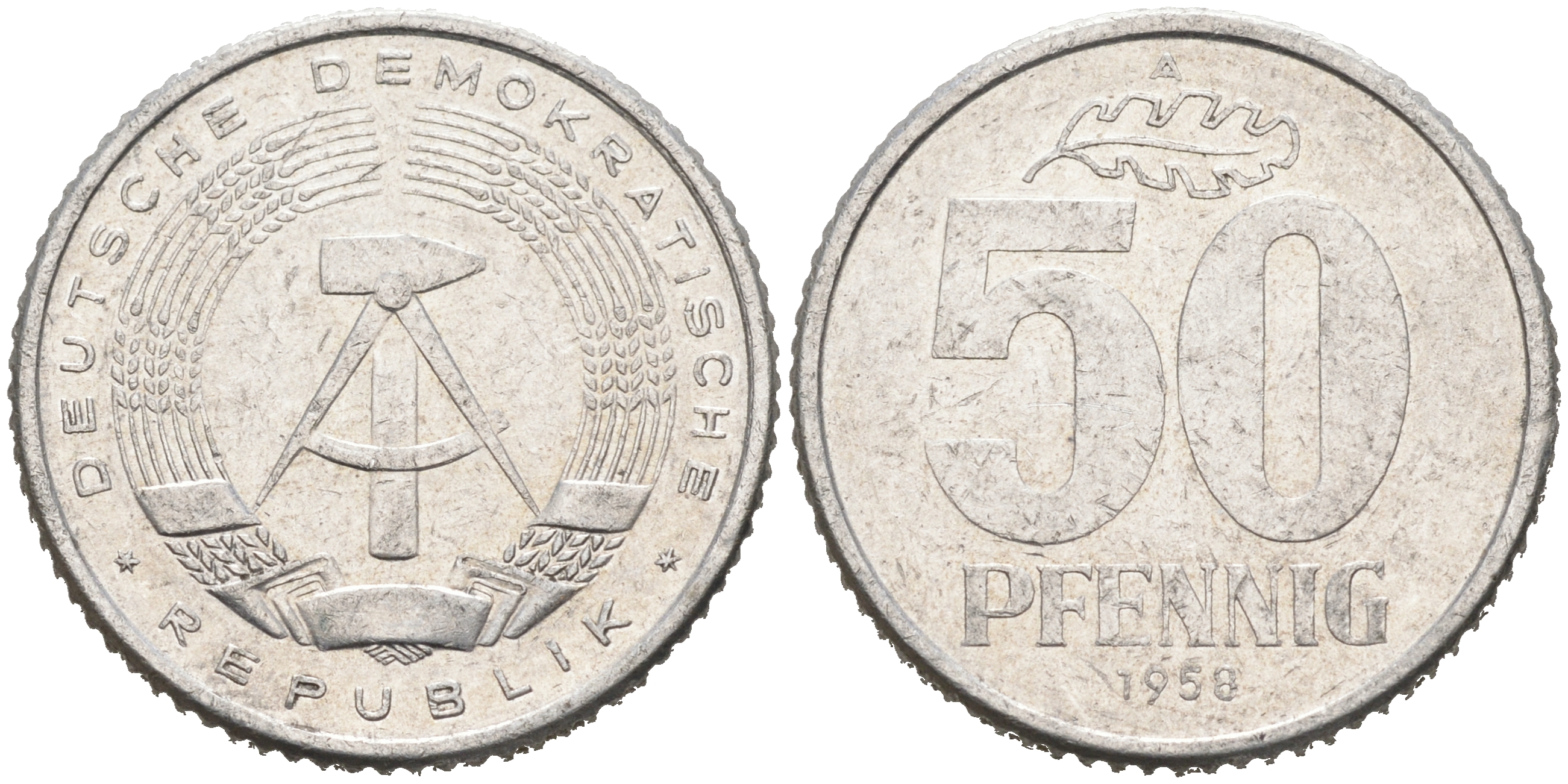 ГДР 50 ПФЕННИГОВ 1958 А KM 12.1 алюминий 4566-541