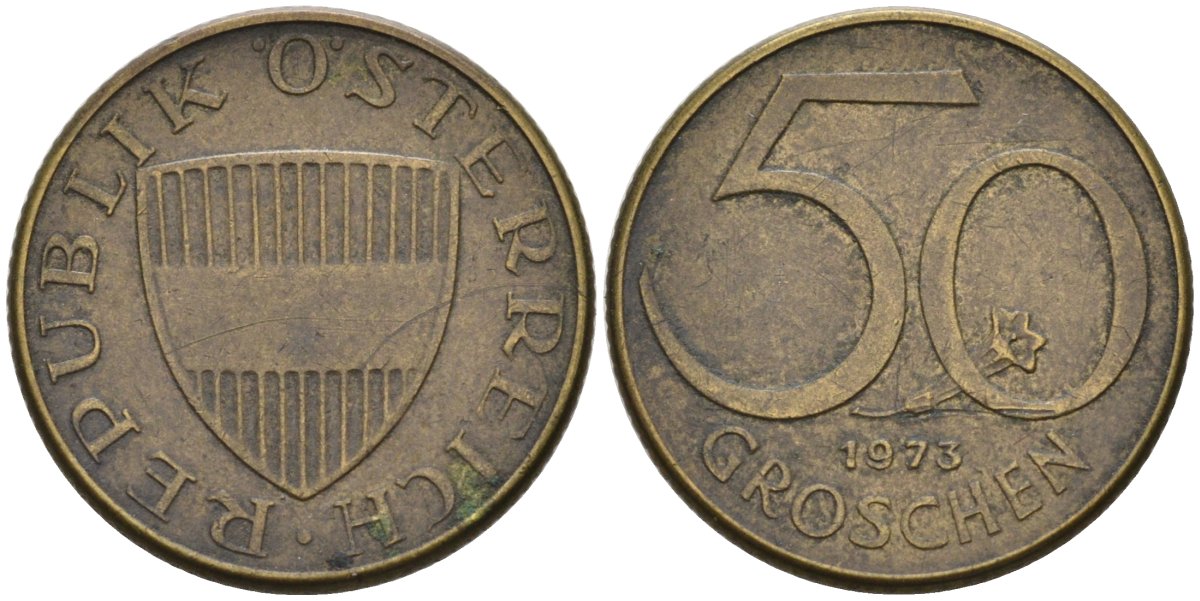 Австрия 50 грошей 1973 KM 2885 алюминиевая бронза 4567-953