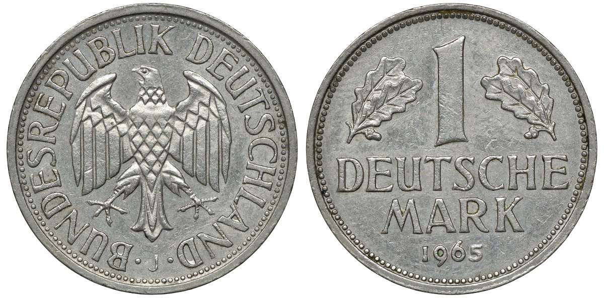 ФРГ 1 МАРКА 1965 J J 385, KM 110 медно-никель 72-741