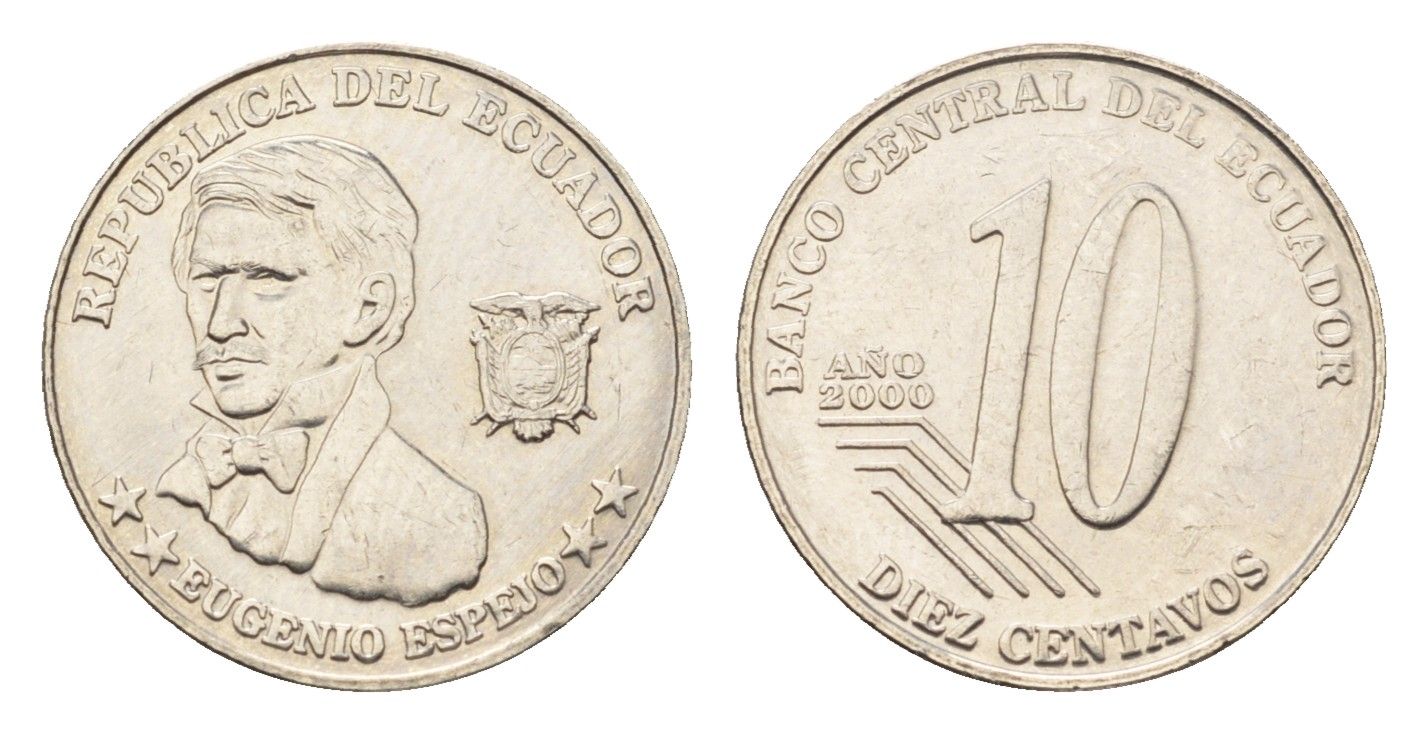 Эквадор 10 сентаво 2000 год-тип KM 106 нержавеющая сталь UNC 4697-348