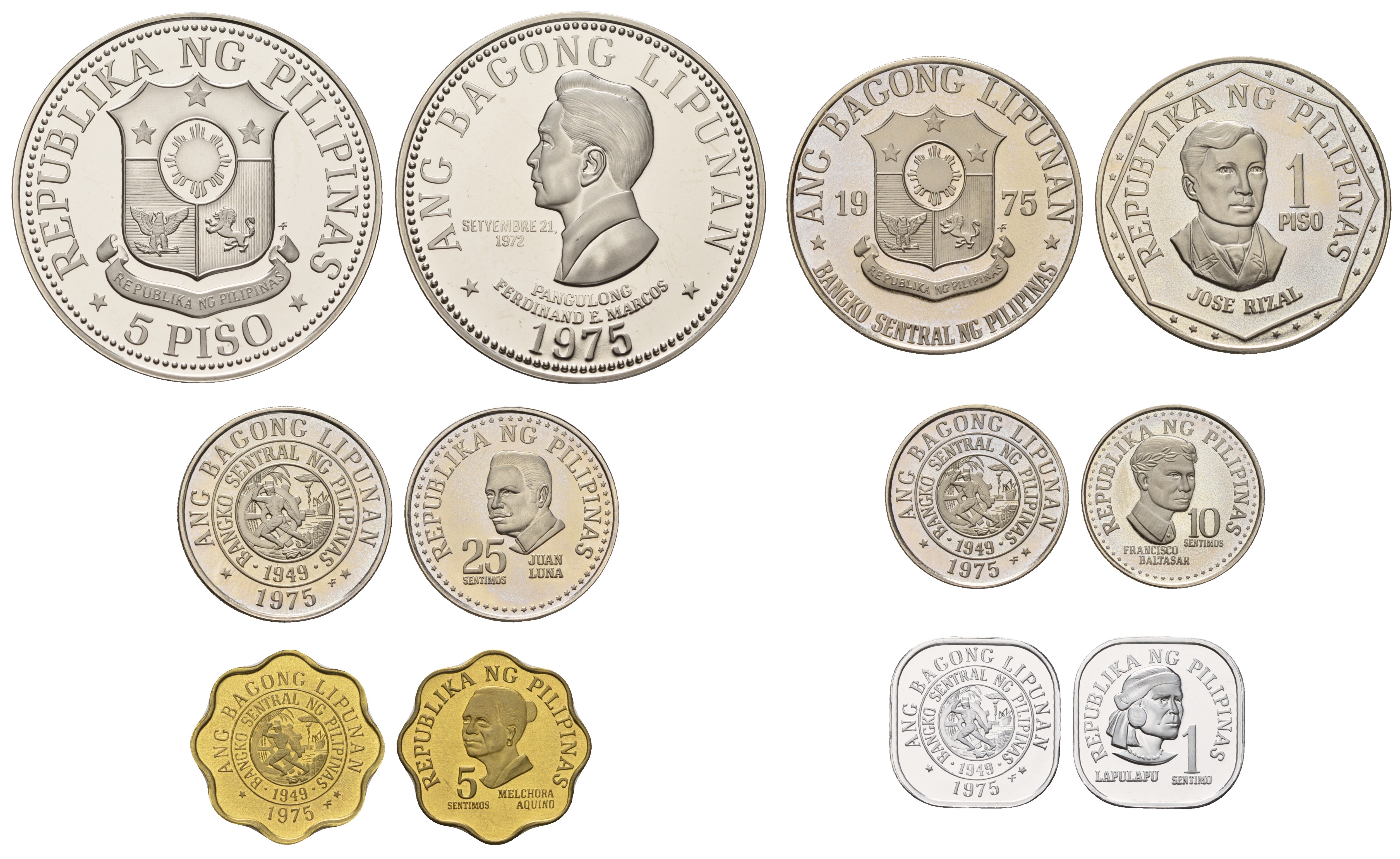 Филиппины лот из 6 монет1975 KM 210.1, 209.1, 208, 207, 206, 205 медно-никель PROOF M81-02