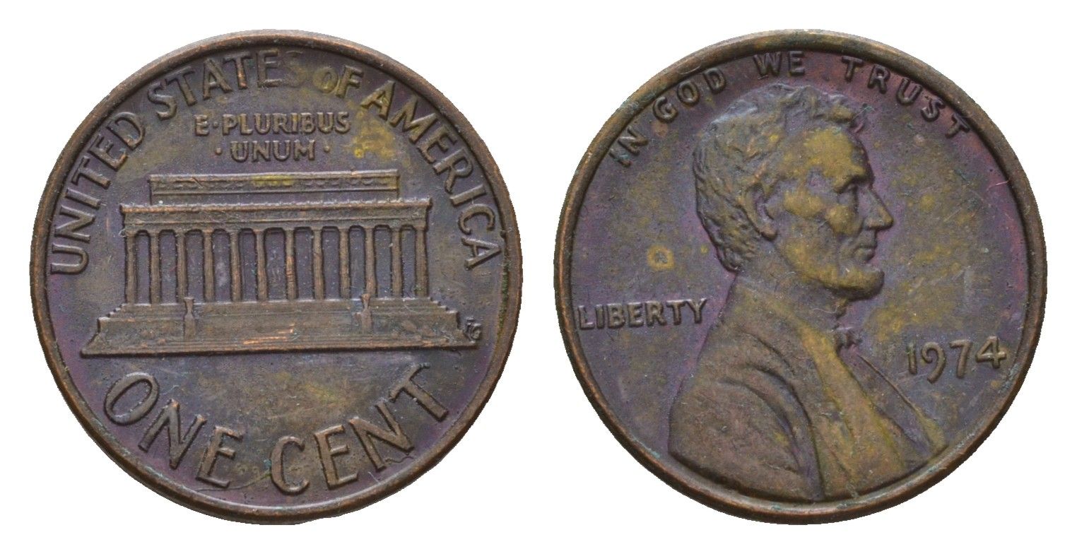 США 1 цент 1974 Авраам Линкольн KM 201 медь цинк 4613-616