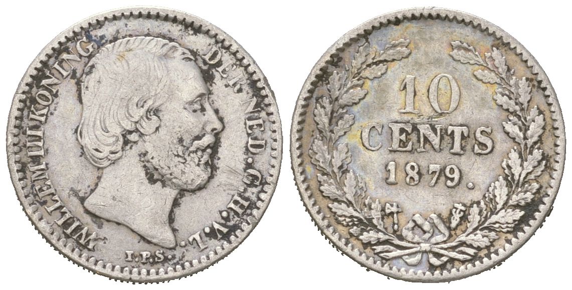 Нидерланды 10 центов 1879 Виллем III (1849-1890) KM 80 серебро 4152-852