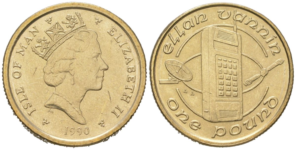 Остров Мэн 1 фунт 1990 Елизавета II (1952-2022) KM 213 никель латунь 4619-152