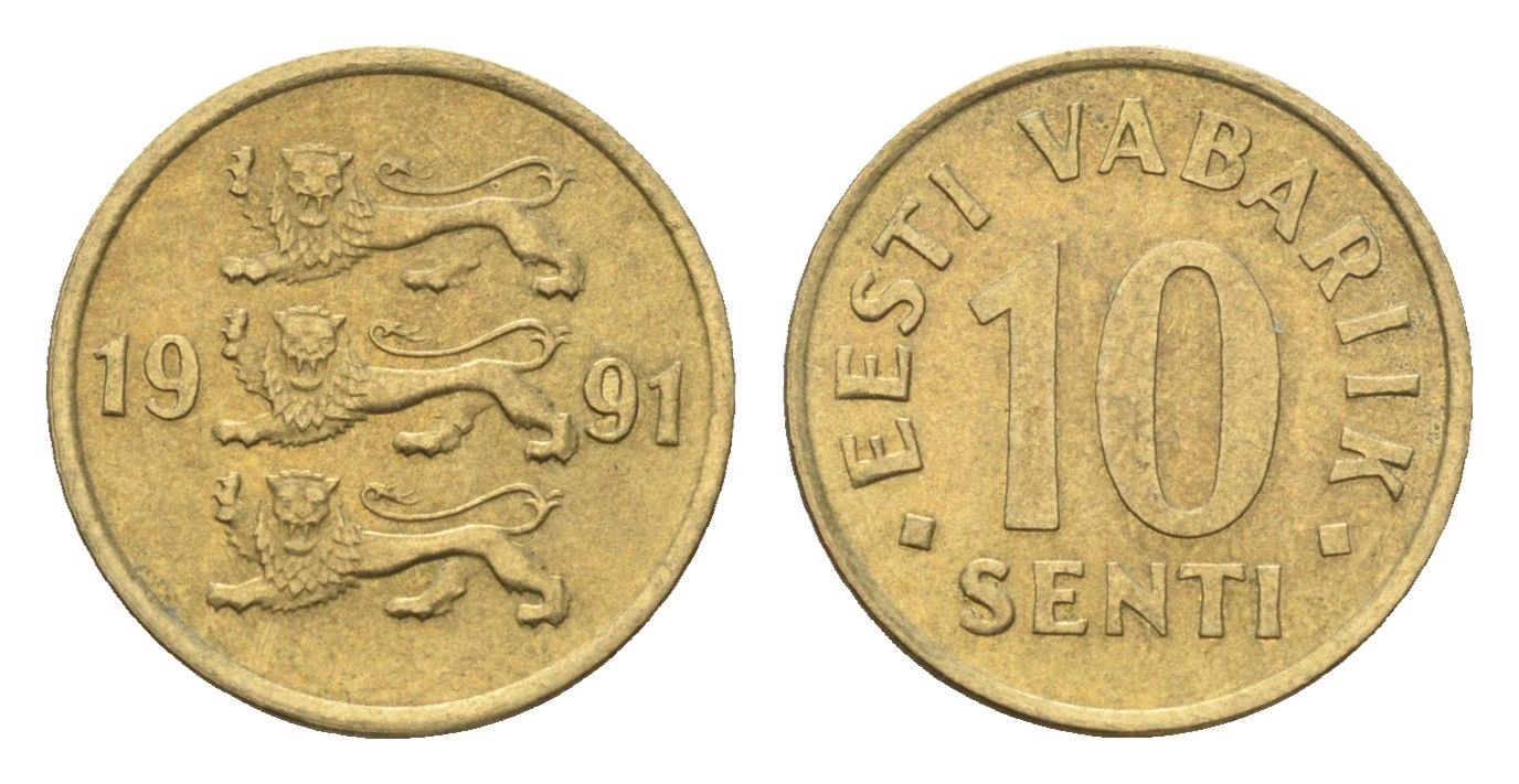 Эстония 10 сентов 1991 KM 22 латунь UNC 4668-632