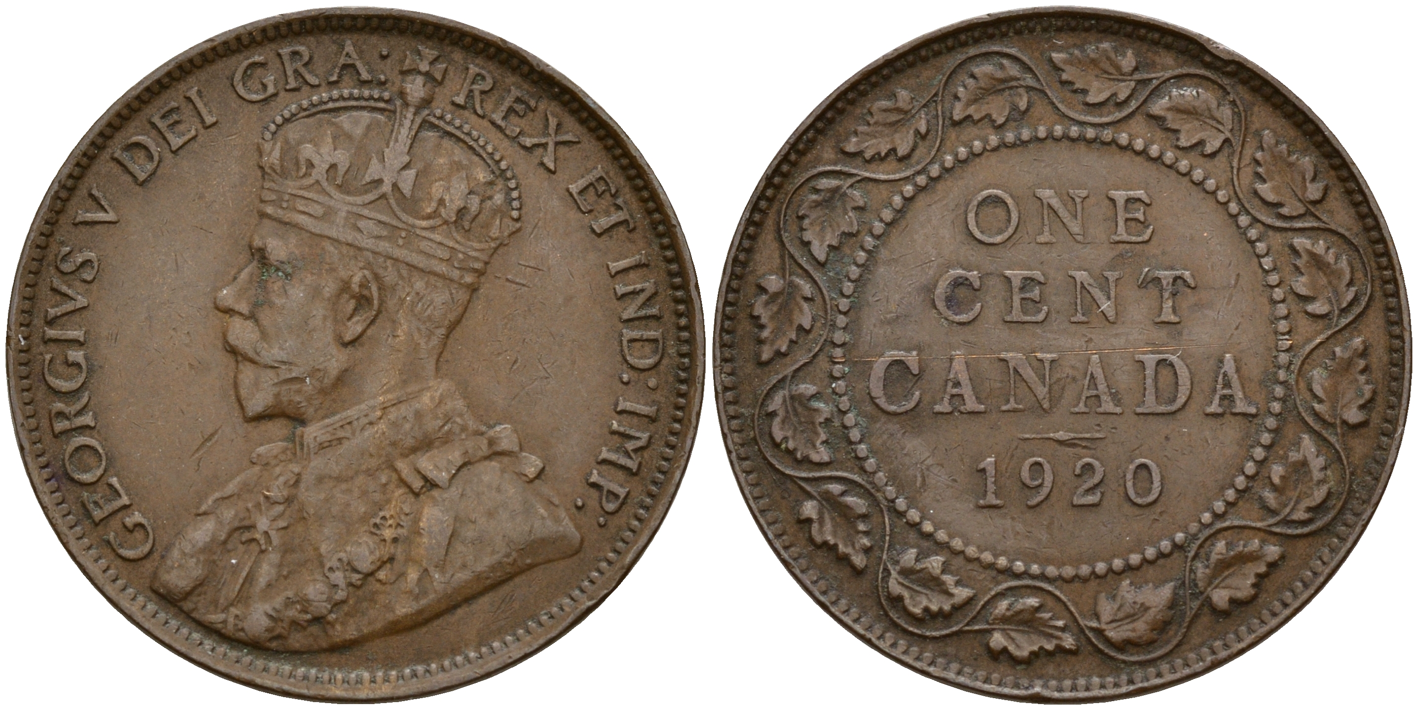 Канада 1 цент 1920 Георг V (1910-1936), большой формат KM 21 бронза 4595-241