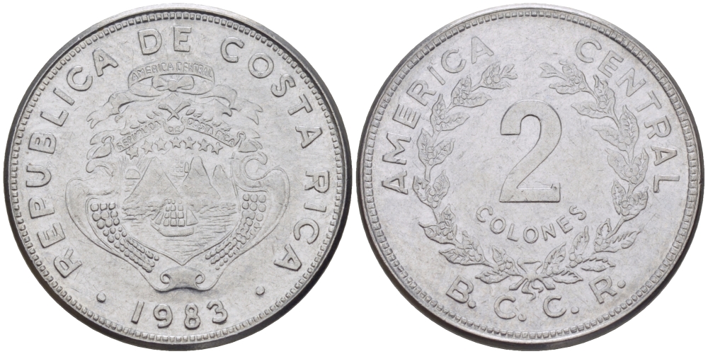 КОСТА-РИКА 2 КОЛОНА 1983 сс, БОЛЬШОЙ ПАРУСНИК KM 211.1 нержавеющая сталь 67-1023
