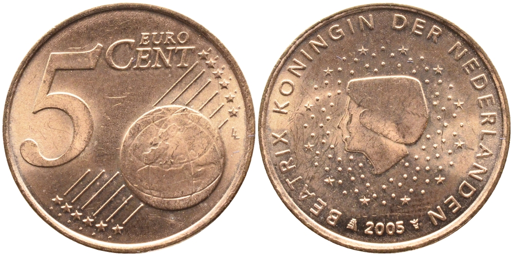 Нидерланды 5 евроцентов 2005 KM 236 сталь плакированная медью UNC 259-643