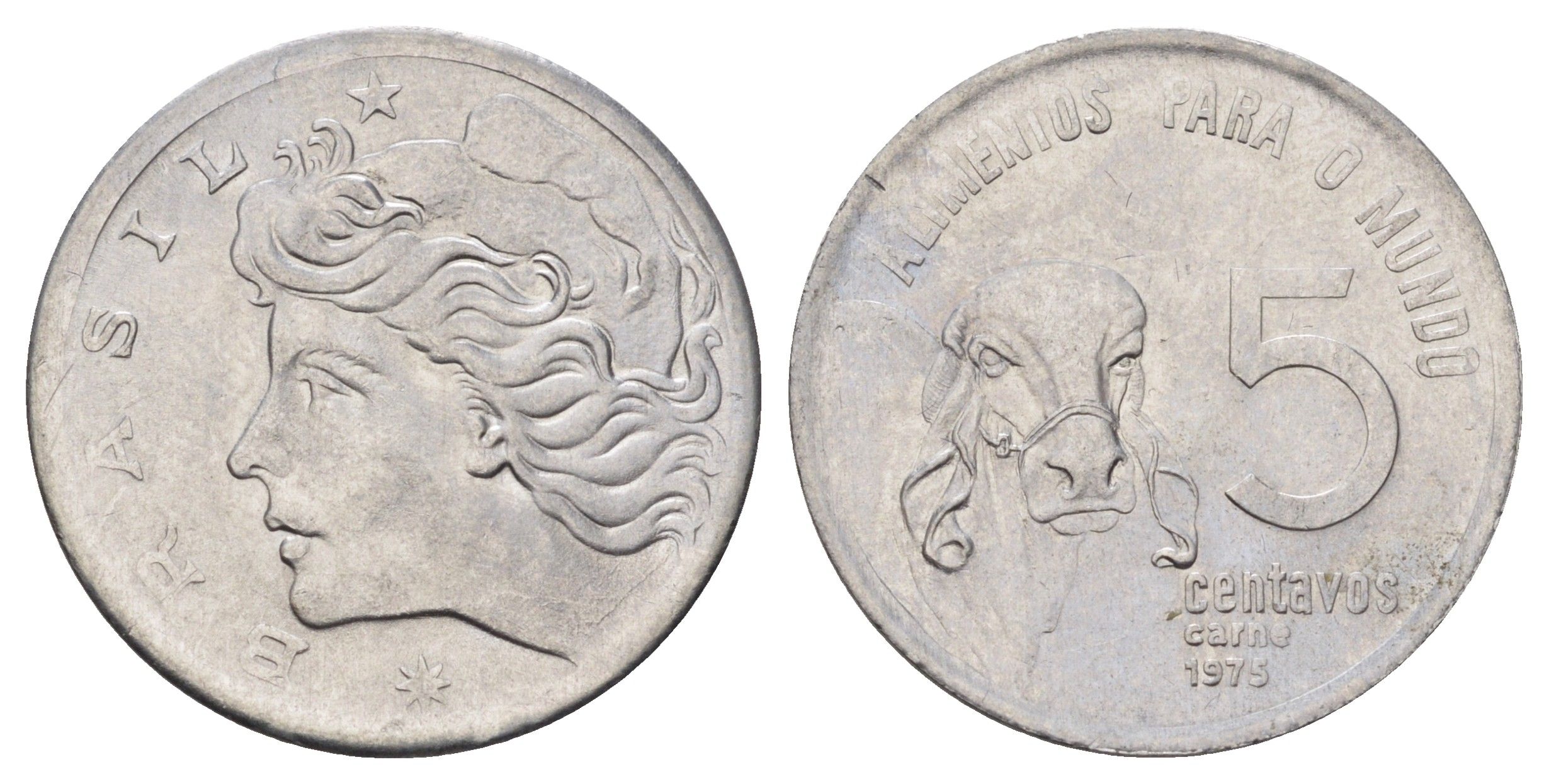 Бразилия 5 сентаво 1975 ФАО - Зебу KM 587 нержавеющая сталь UNC 4164-512