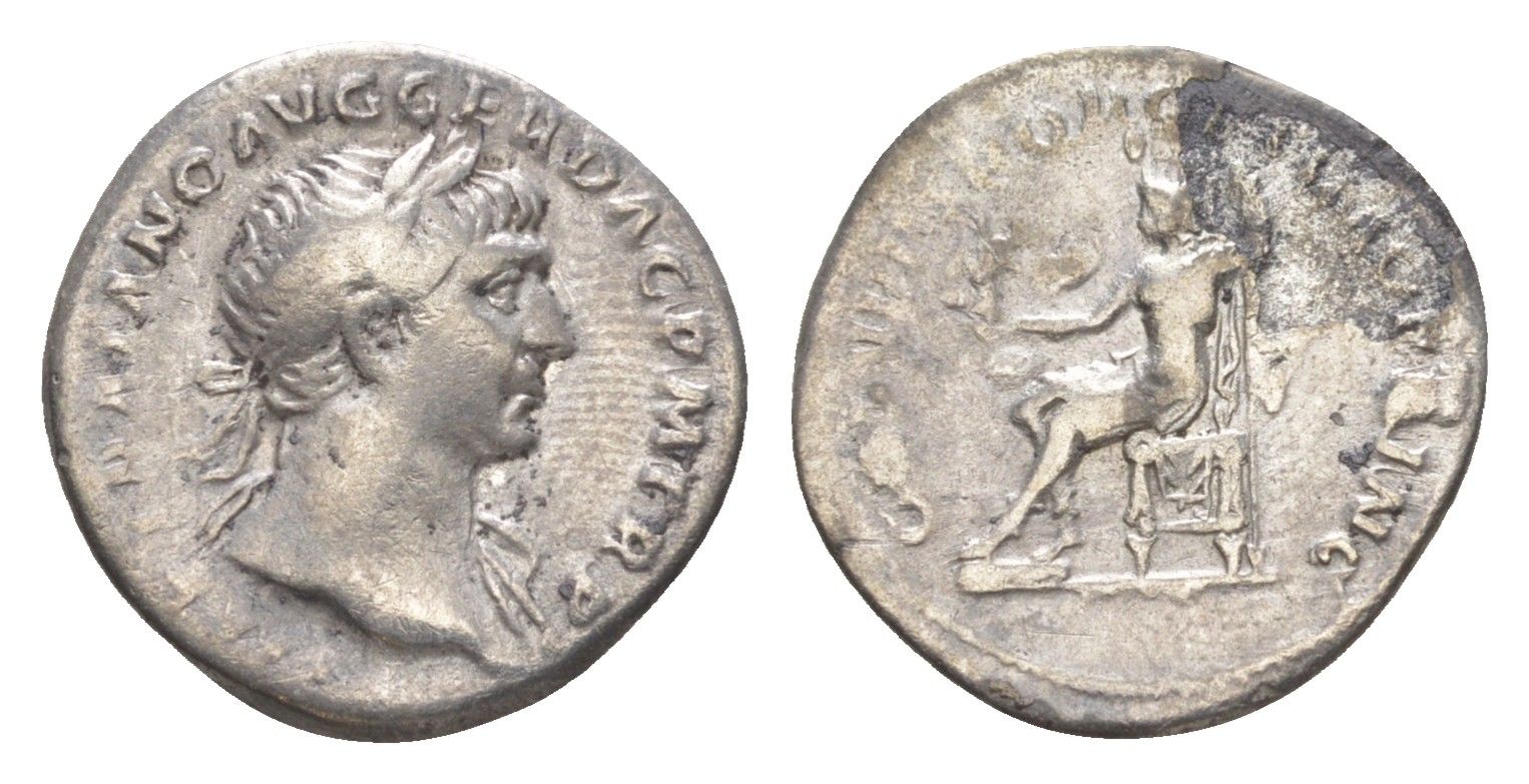 Римская Империя денарий 109 Траян, IMP TRAIANO AVG GER DAC P M TR P, бюст императора/COS V P P S P Q R OPTIMO PRINC, Рома с Викторией и скипетром, Рим RIC 116 серебро 1073-1-65