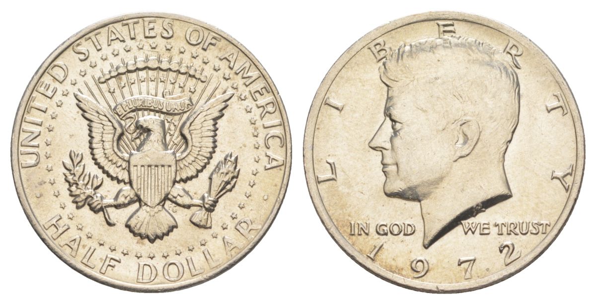 США 1/2 доллара (50 центов) 1972 Джон Кеннеди KM 202b медь плакированная медно-никелем aUNC 4157-744