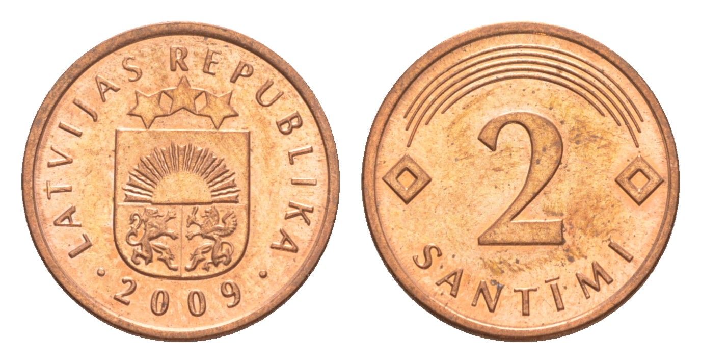 Латвия 2 сантима 2009 KM 21 сталь плакированая медью UNC 3999-1118
