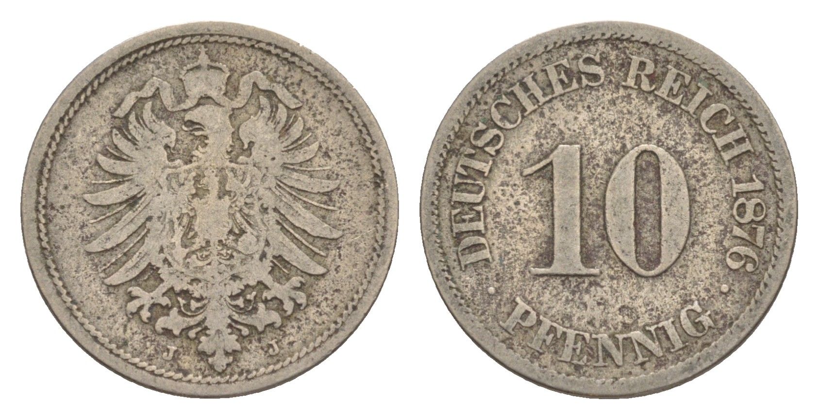 Германия 10 пфеннигов 1876 J, Вильгельм I (1871-1888) KM 4, J. 4 медно-никель 4640-221