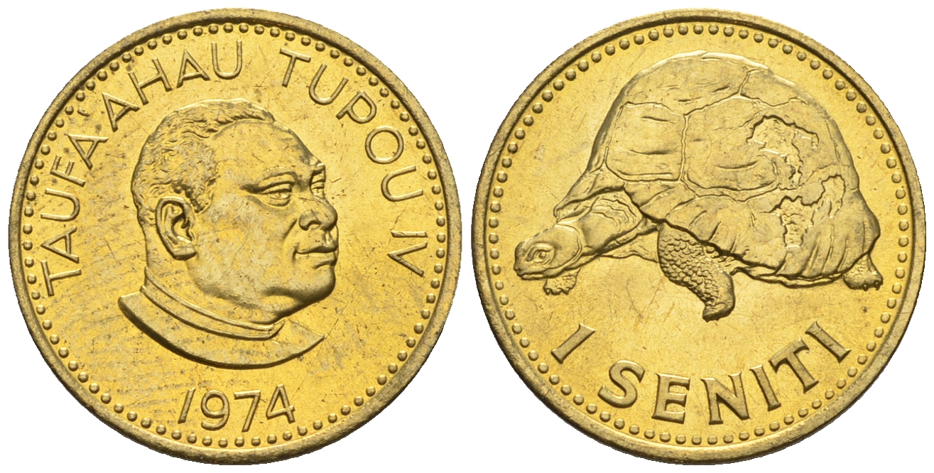 Тонга 1 сенити 1974 король Тауфа’ахау Тупоу IV (1967-2006), черепаха KM 27 a латунь  UNC  220-1049
