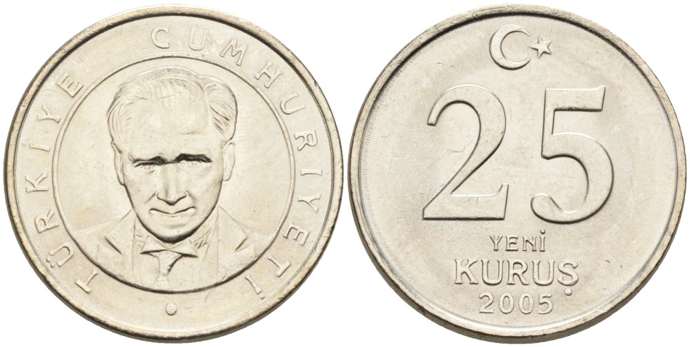 Турция 25 курушей 2005 Кемаль Ататюрк KM 1167 медь никель цинк UNC 75-723