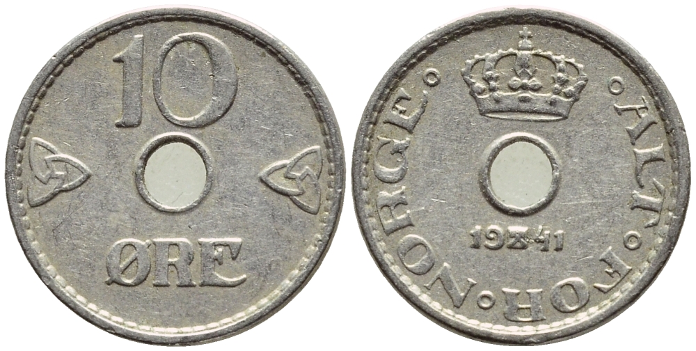 НОРВЕГИЯ 10 ЭРЕ 1941 ХОКОН VII (1905-1957) KM 383 медно-никель 4396-365