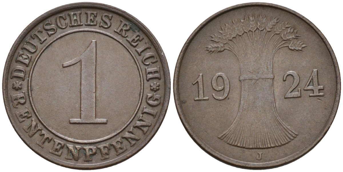 Германия 1 рентенпфенниг 1924 J KM 30, J.306, Weege 1 медь 4585-547