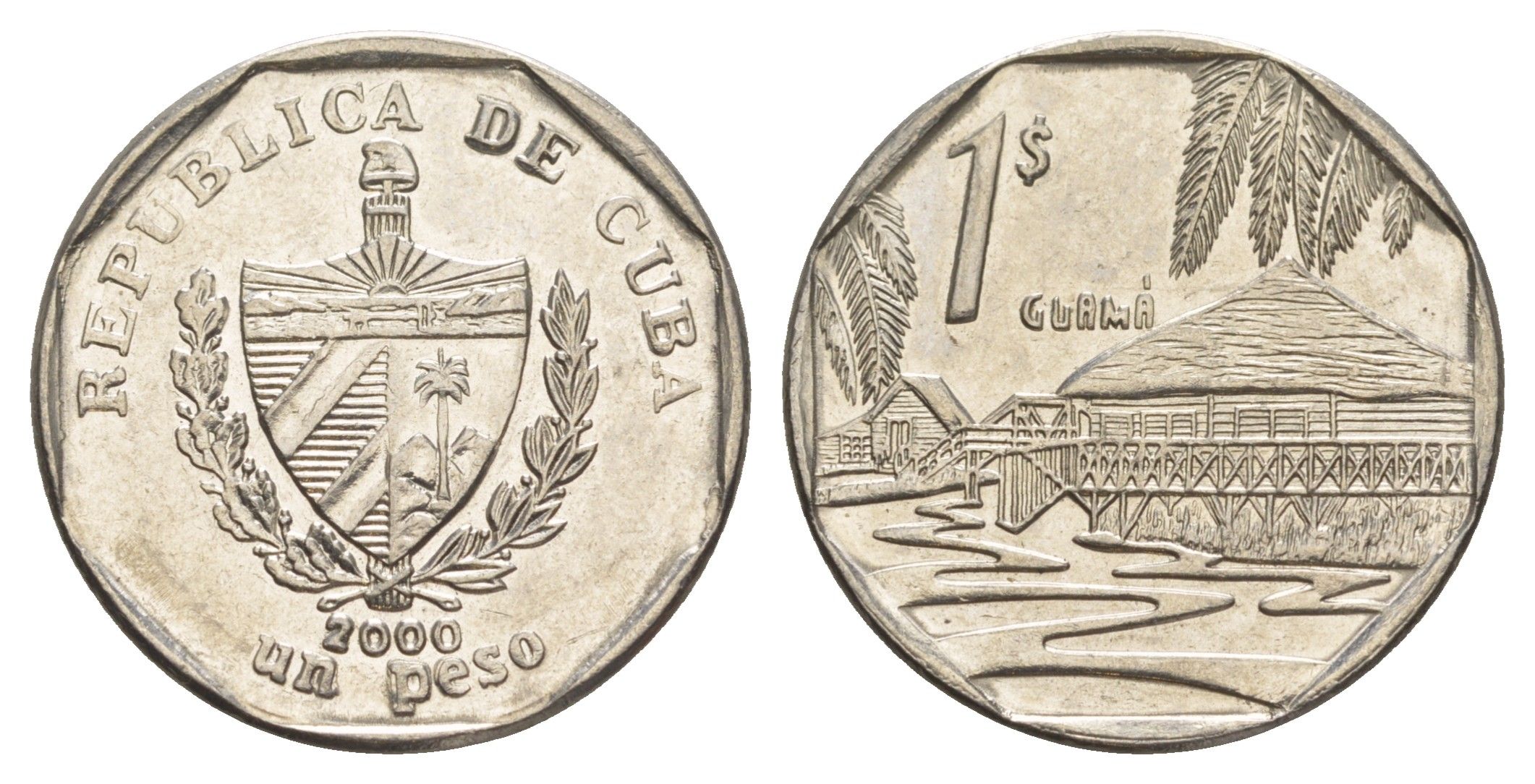 Куба 1 песо 2000 хижины Гуама KM 579 сталь плакированная никелем 4646-451