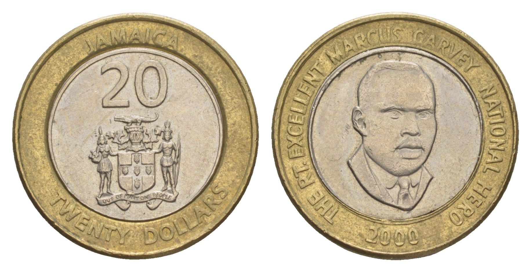 Ямайка 20 долларов 2000 KM 182 биметалл UNC 4641-831