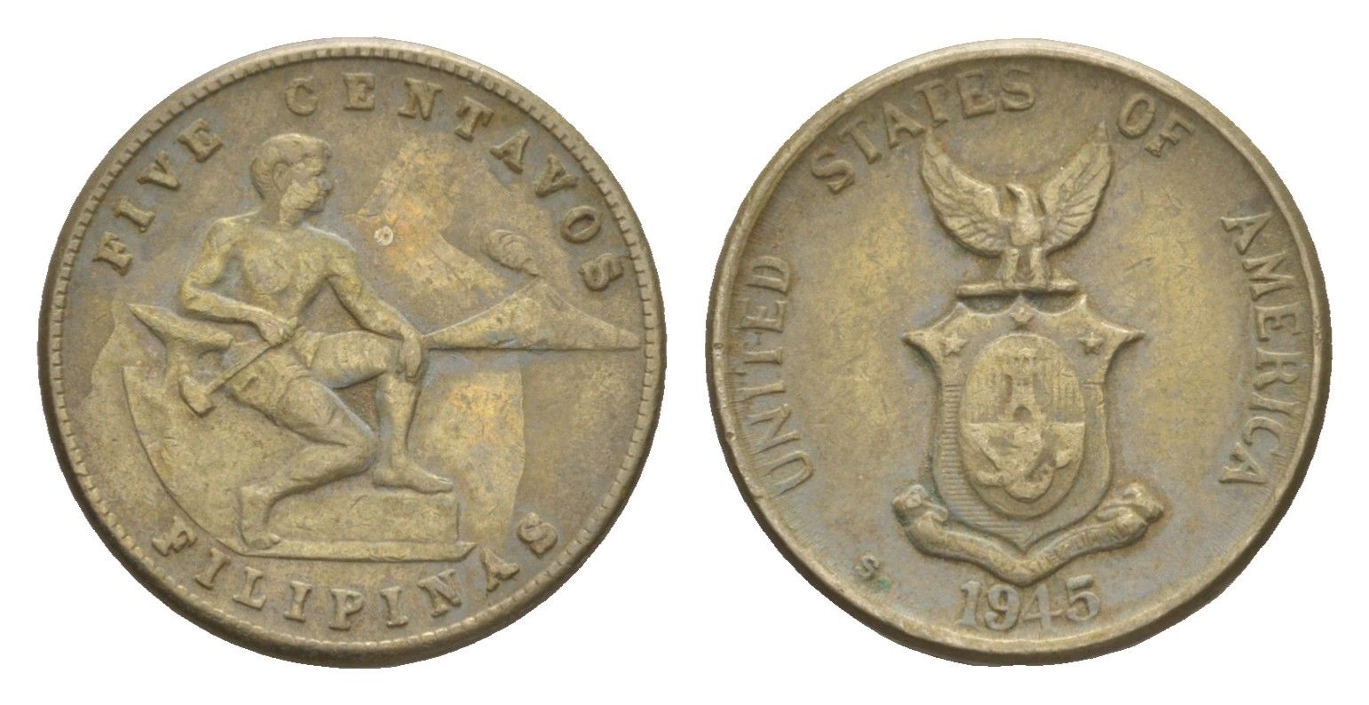 Филиппины 5 сентаво 1945 Администрация США KM 180a медно-никель 4655-644