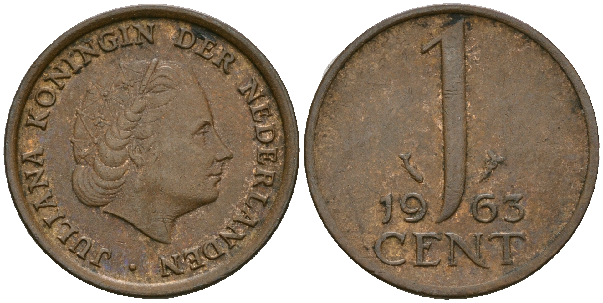Нидерланды 1 цент 1963 Юлиана (1948-1980) KM 180 бронза 4608-1063