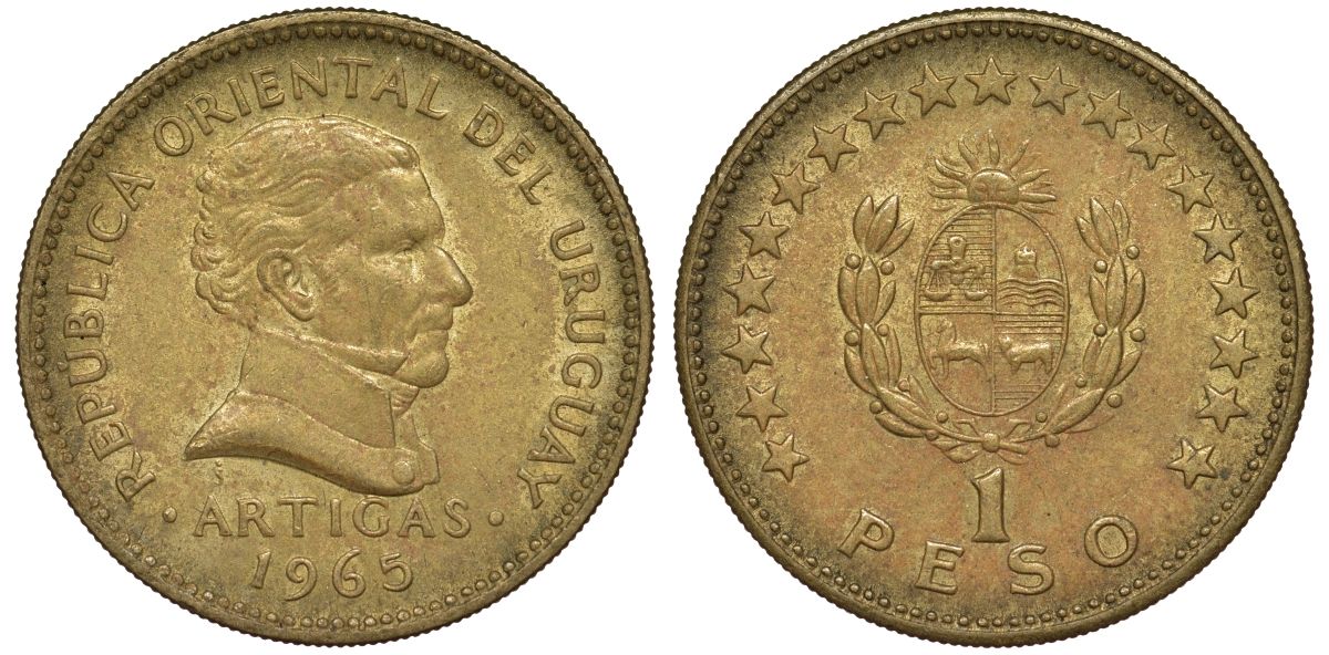 Уругвай 1 песо 1965 KM 46 алюминиевая бронза 92-545