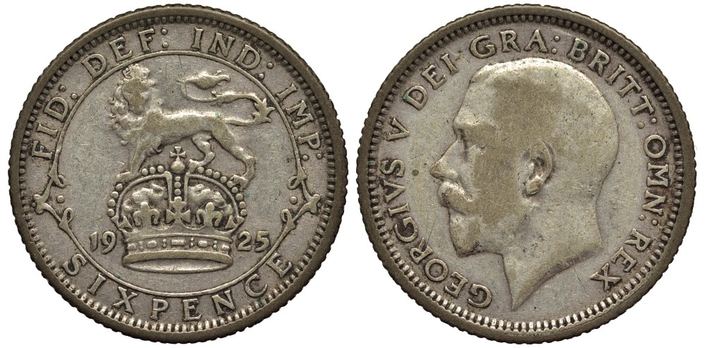 Великобритания 6 пенсов 1925 Георг V (1910-1936), узкий ободок KM 815a.2, Spink 4025 серебро 4539-151