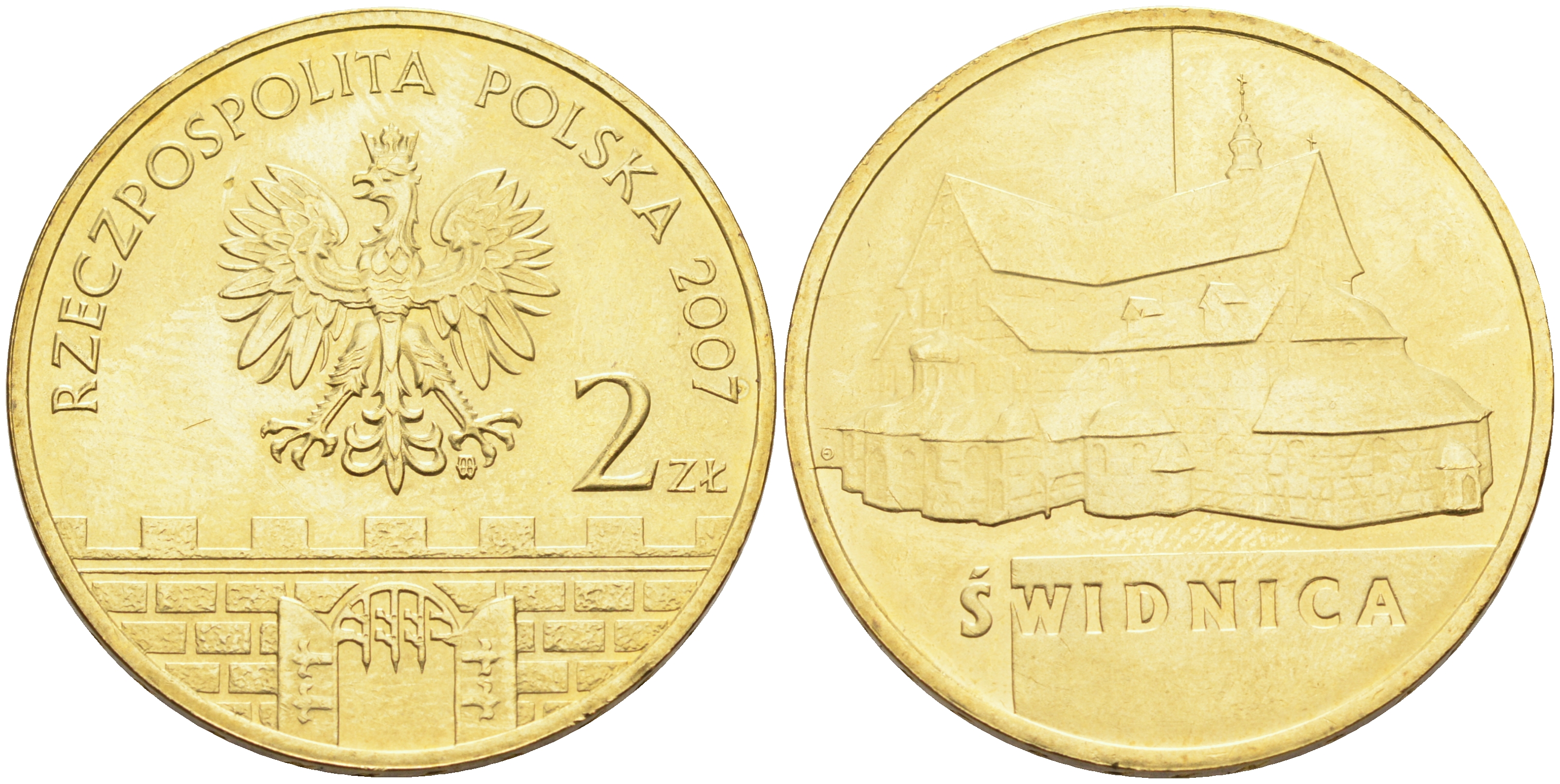 Польша 2 злотых 2007 MW, серия польские города, Свидница (Swidnica) KM 621 латунь 4589-154