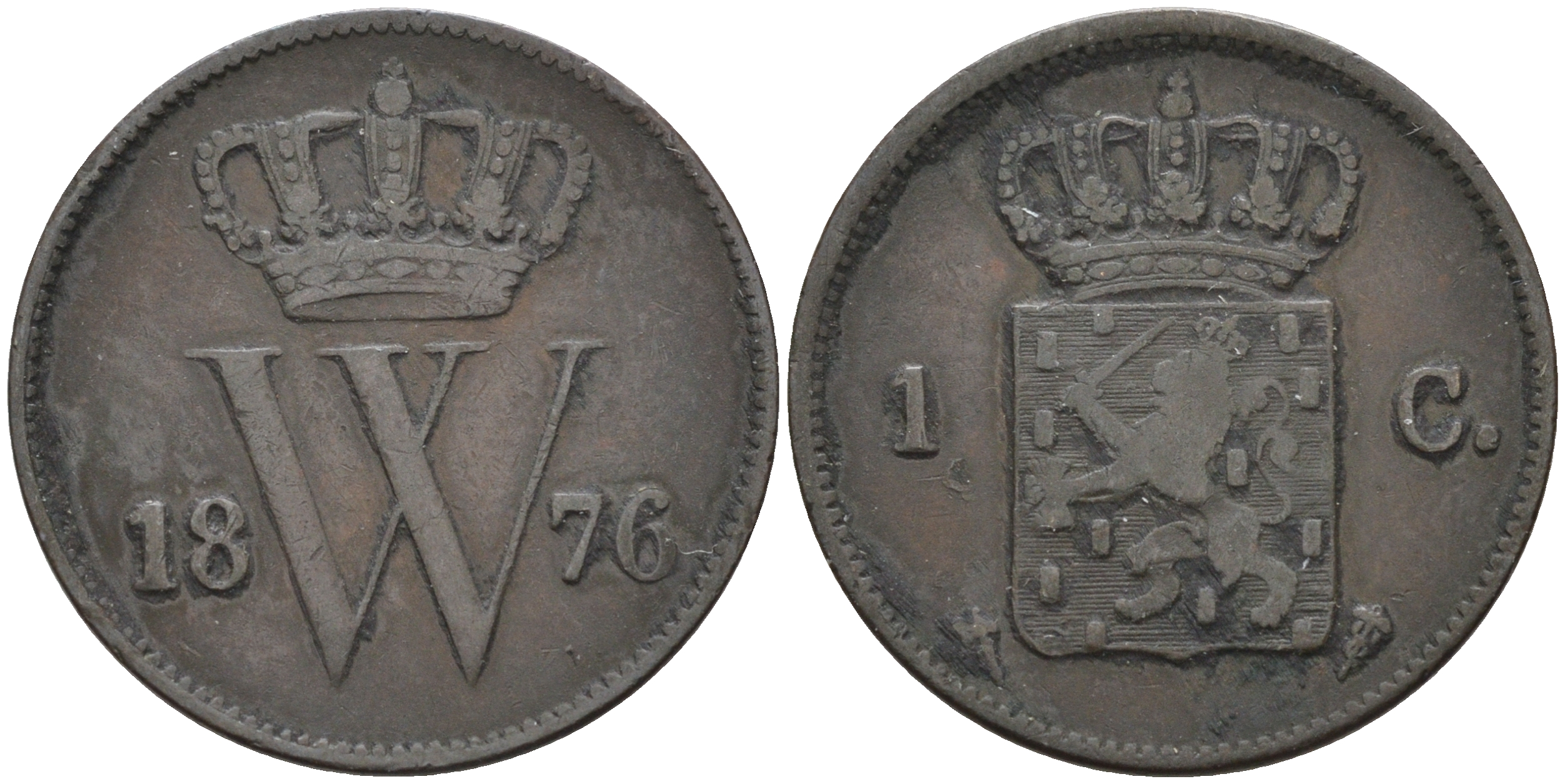 Нидерланды 1 цент 1876 Виллем III (1849-1890) KM 100 медь 4595-327