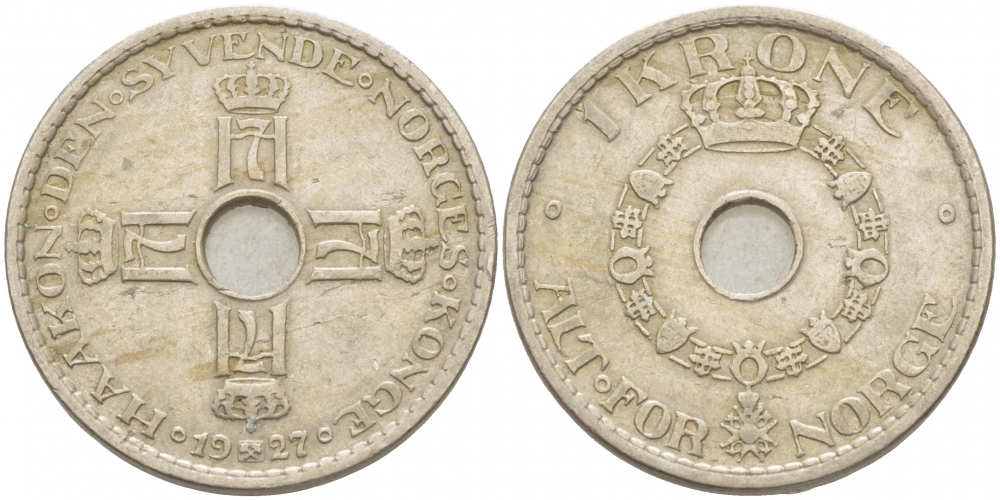 НОРВЕГИЯ 1 КРОНА 1927 KM 385 медно-никель 4402-257