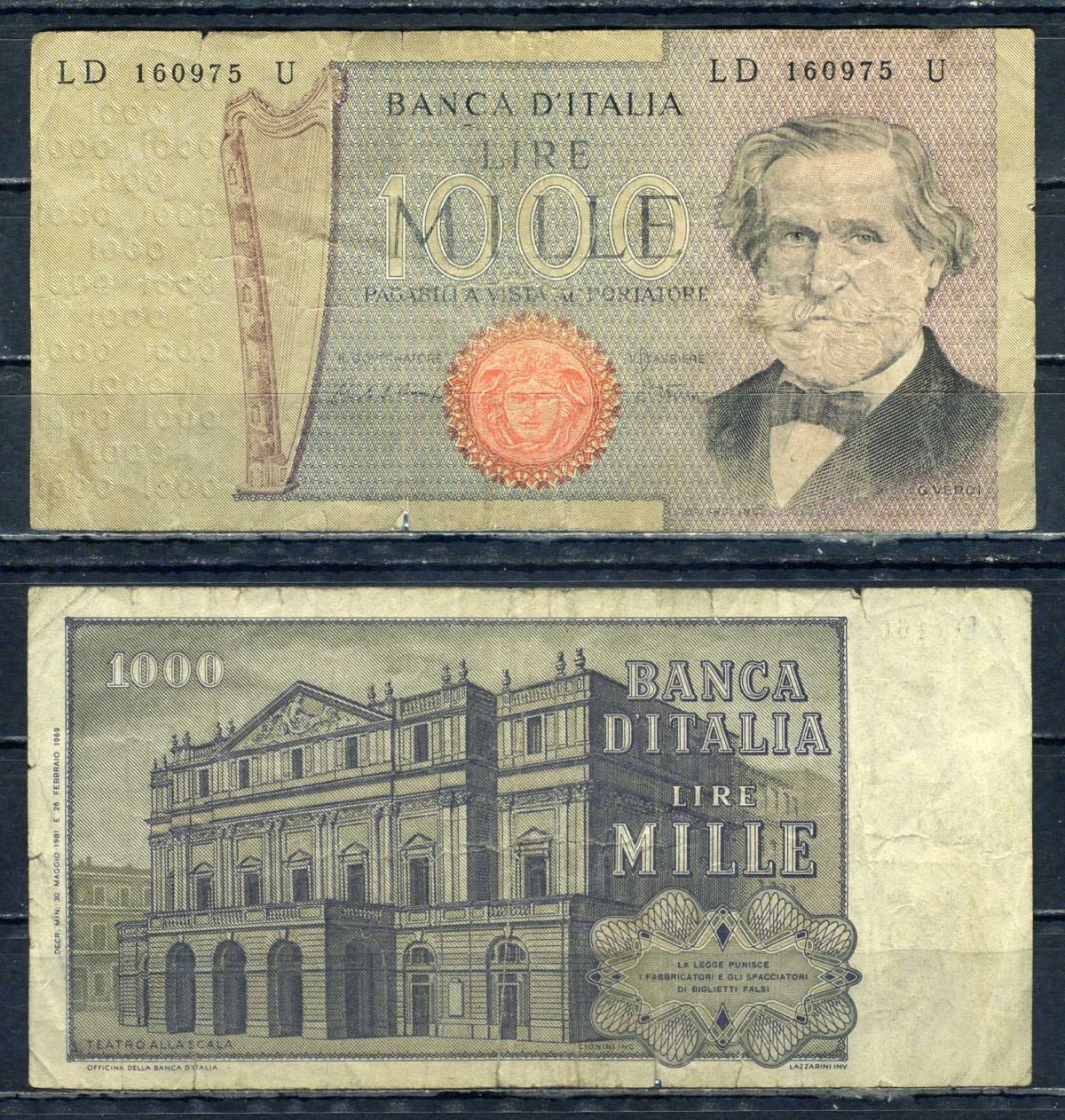 Италия 1000 лир 1981 Джузеппе Верди, Милан Ла Скала Pick 101 h бумага 6294-34-1-1