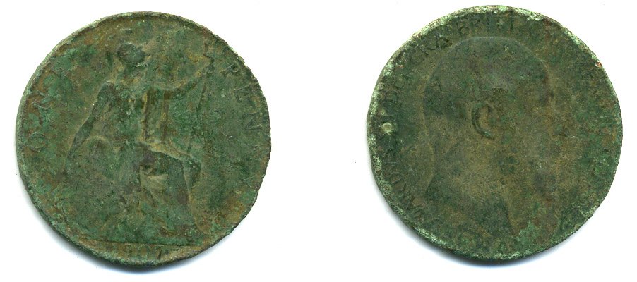 Великобритания 1 пенни 1907 Эдуард VII (1901-1910) KM 794.2, Spink 3990 бронза 47-644