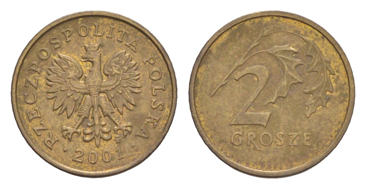 Польша 2 гроша 2001 Y 277 марганец латунь 4625-165