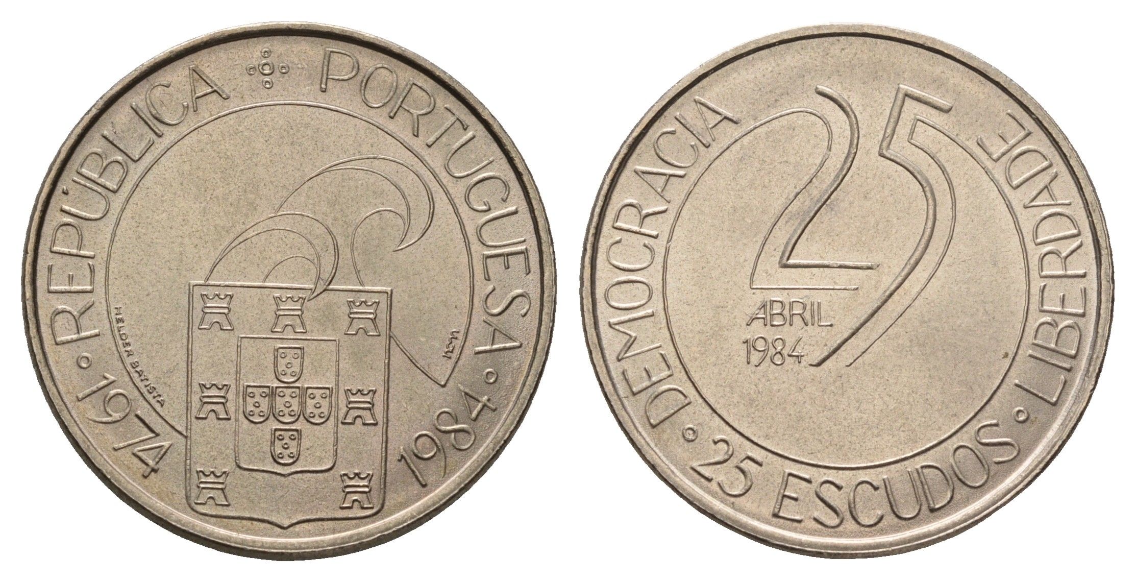 Португалия 25 эскудо 1984 10 лет Революции KM 623 медно-никель UNC 4678-813