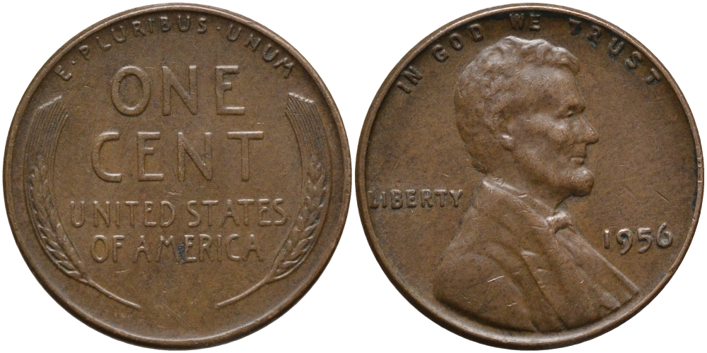 США 1 ЦЕНТ 1956 ЛИНКОЛЬН KM А132 медь цинк 53-535