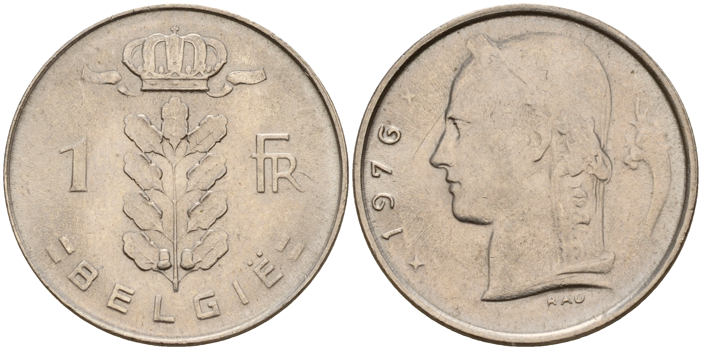 Бельгия 1 франк 1976 Belgie, Бодуэн I (1951-1993) KM 143.1 медно-никель  UNC  4187-211