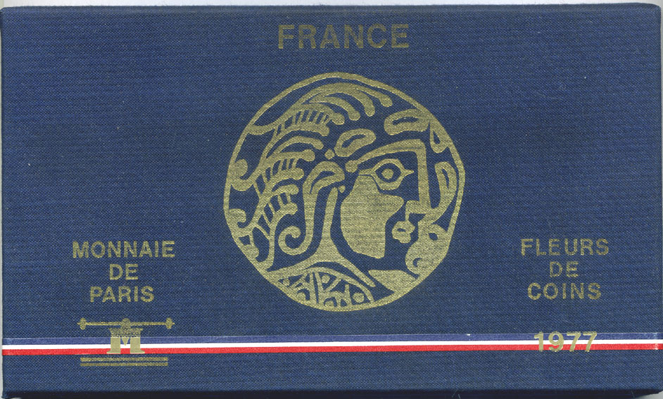 Франция набор из 9 монет 1977 официальный набор, в запайке и коробке, с сертификатом, FDS SETS KM SS14 серебро UNC 1-4-2-10