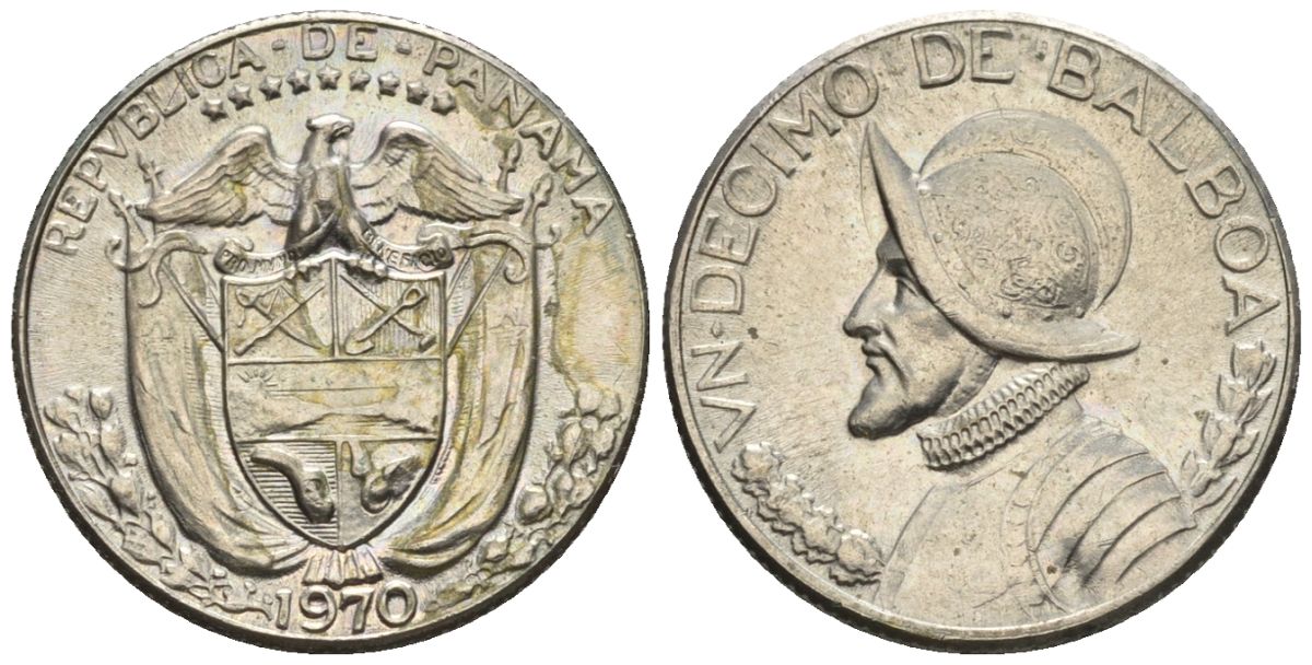 Панама 1/10 бальбоа 1970  KM 10 медь плакированная медно-никелем  aUNC  4609-848