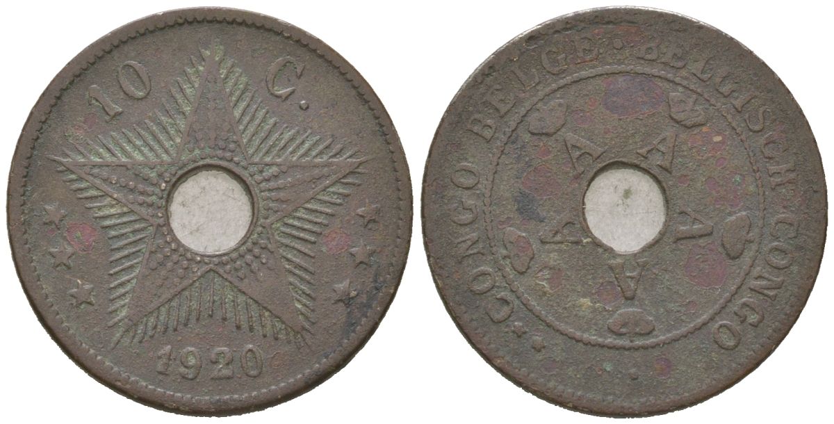Бельгийское Конго 10 сантимов 1920 KM 18 медно-никель 4615-918