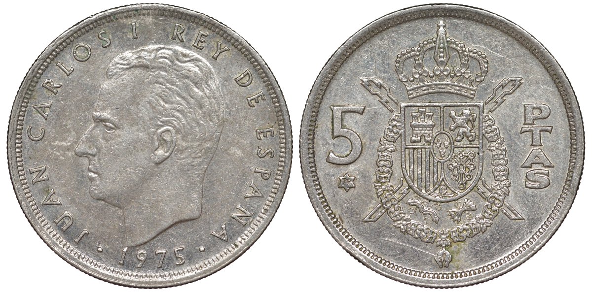 Испания 5 песет 1975 (79) Хуан Карлос I (1975-2014) KM 807 медно-никель 4176-134