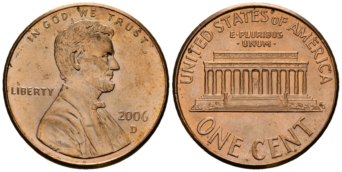 США 1 цент 2006 D KM 201b цинк плакированный медью 4136-1016