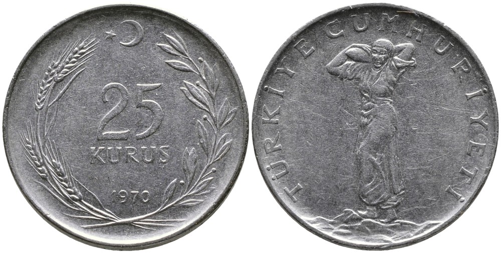 ТУРЦИЯ 25 КУРУШЕЙ 1970 KM 892.3 нержавеющая сталь 4541-625